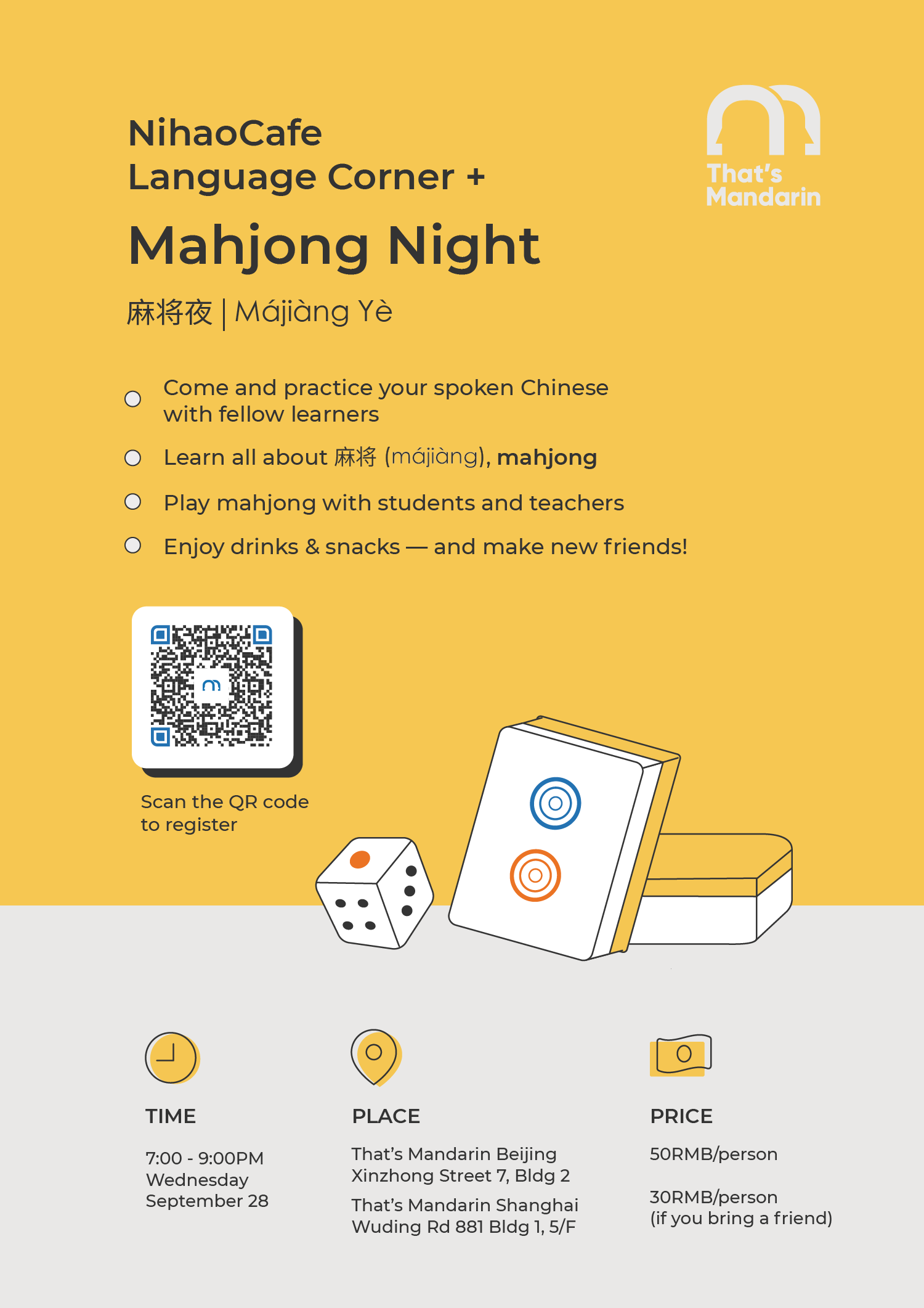 Sep 28, 2022 | NihaoCafe Language Corner + Mahjong Night